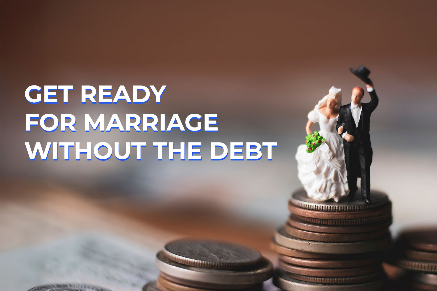 a groom and a bride standing on silver coins from Get Ready For Marriage Without The Debt article on 3elm Elgeib blog