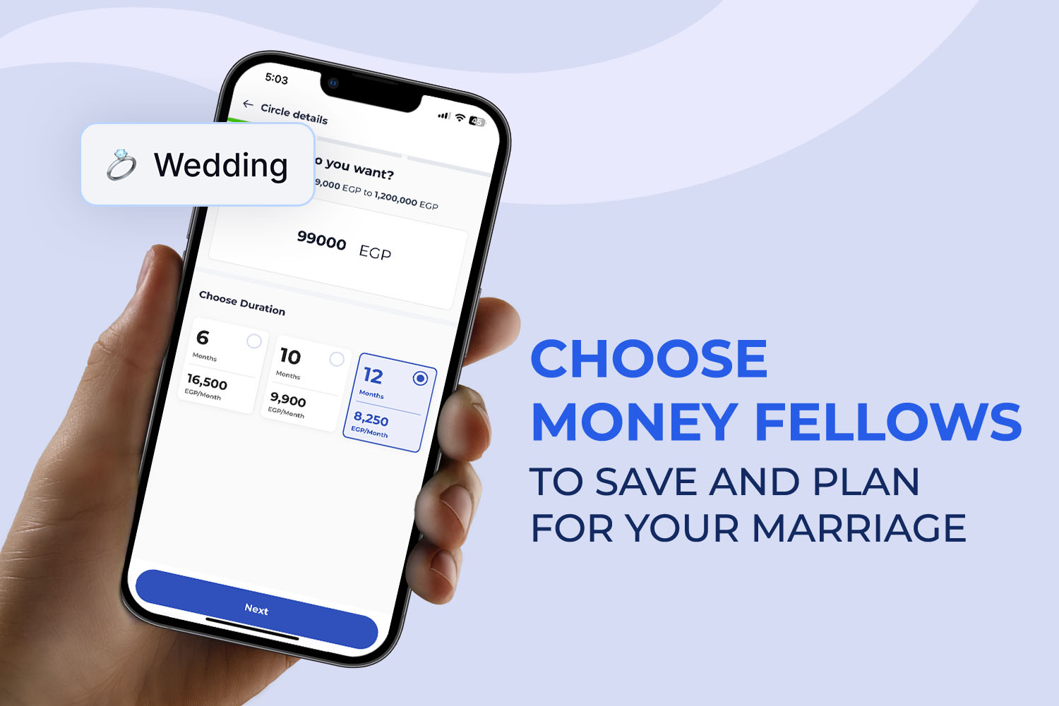 a mobile screen with money fellows app interface for one of money circles and its durations from Get Ready for Marriage Without the Debt article