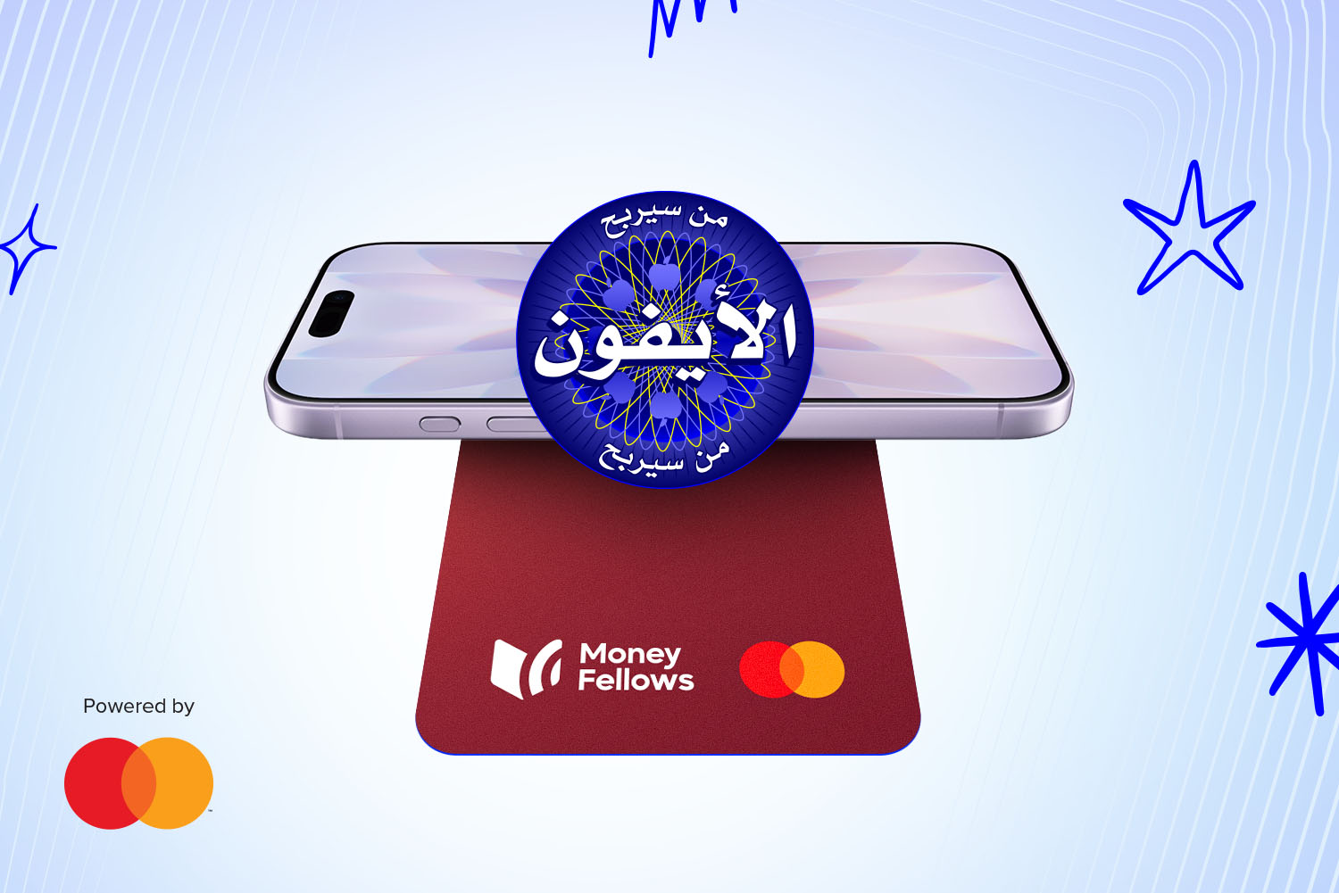 iPhone on money fellows card with "Who will win the iPhone" campaign logo and Maste rcard logo