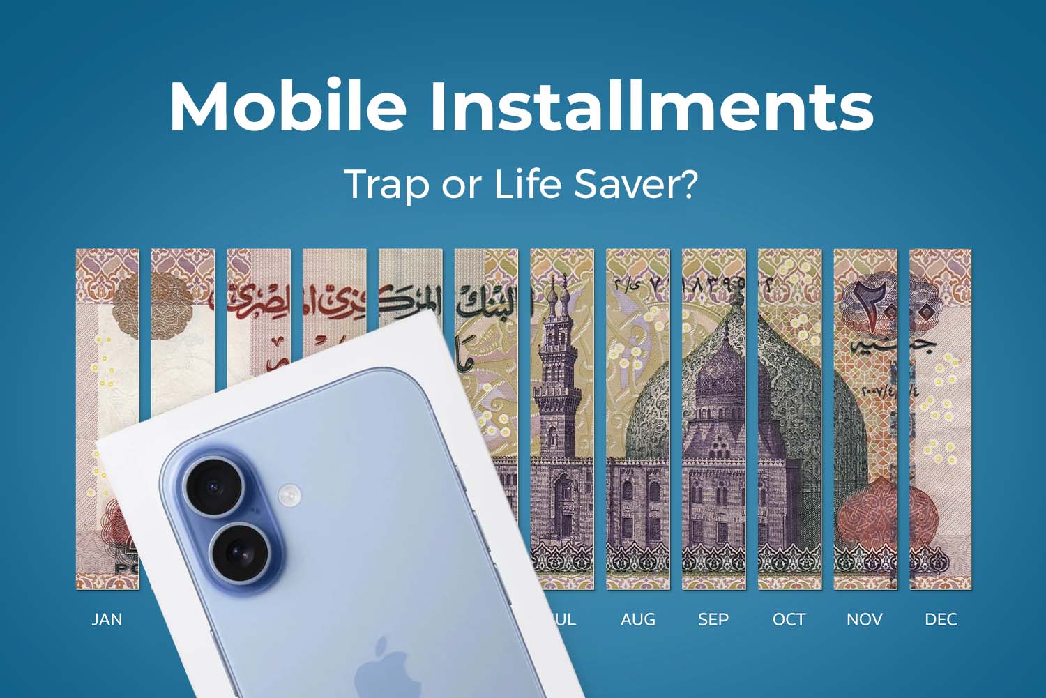 an EGP 200 in the background with an iPhone box in front of it from mobile installment trap of life saver article