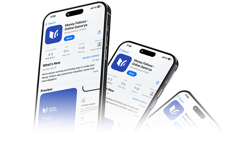 Different screens for download The Money Fellows App